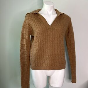 Theory Cable Knit Sweater in Felted Wool/Cashmere - Cable knit, Camel Brown